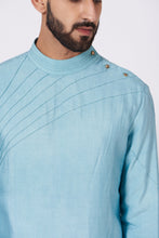 Load image into Gallery viewer, Pool Blue Shoulder buttoned Kurta set
