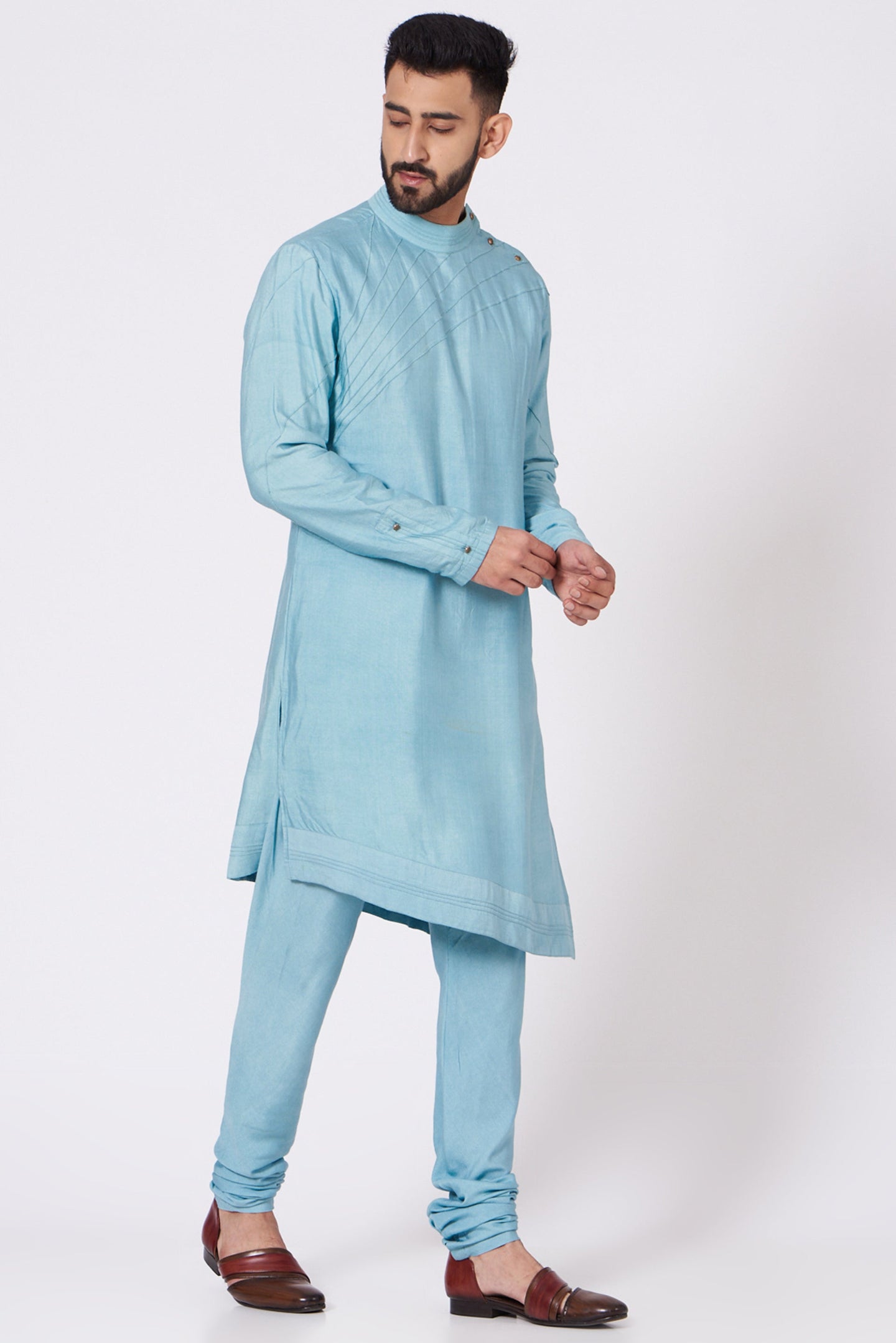 Pool Blue Shoulder buttoned Kurta set