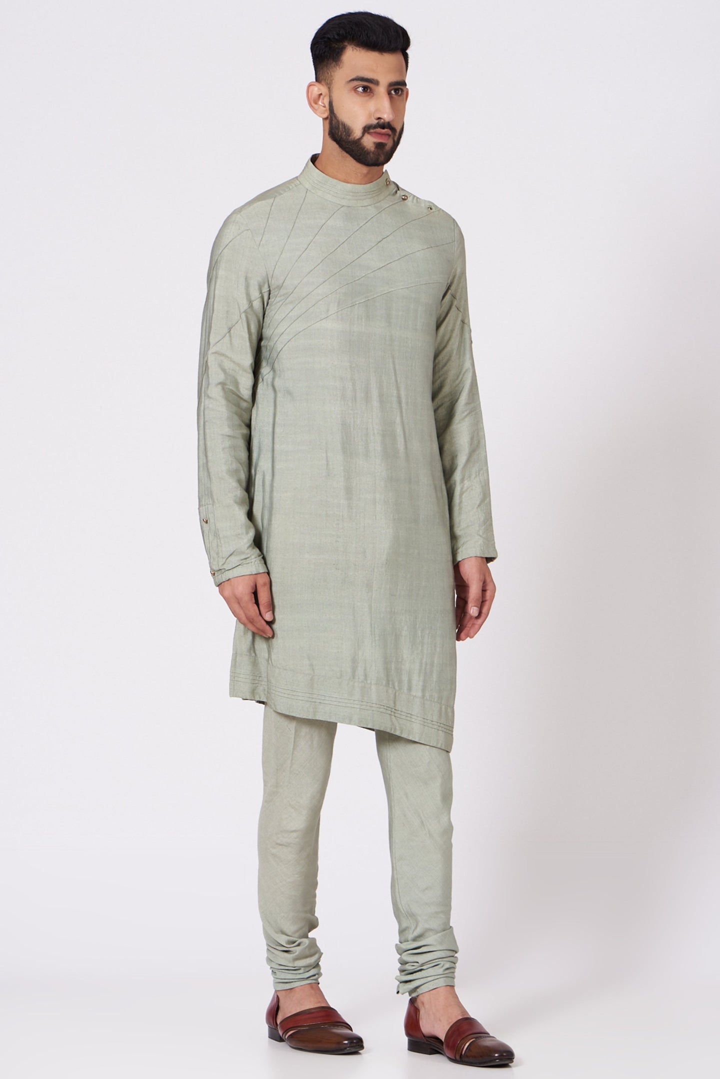 Sage Green Shoulder buttoned Kurta set