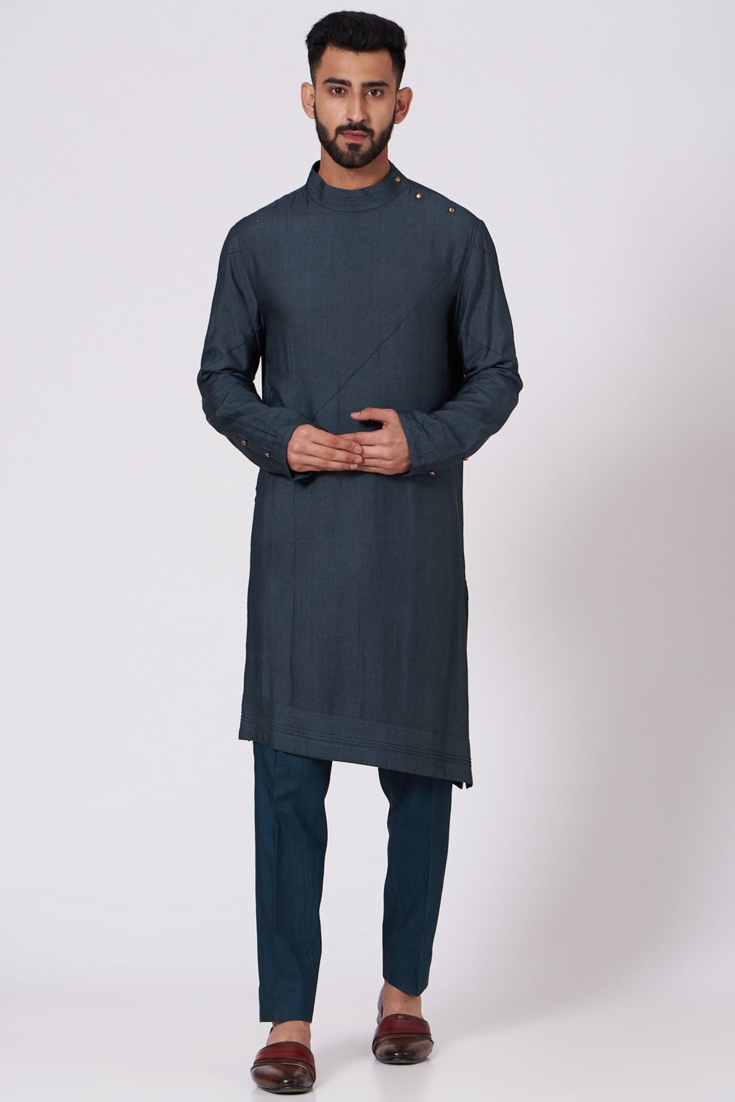 Teal Blue Shoulder buttoned Kurta set