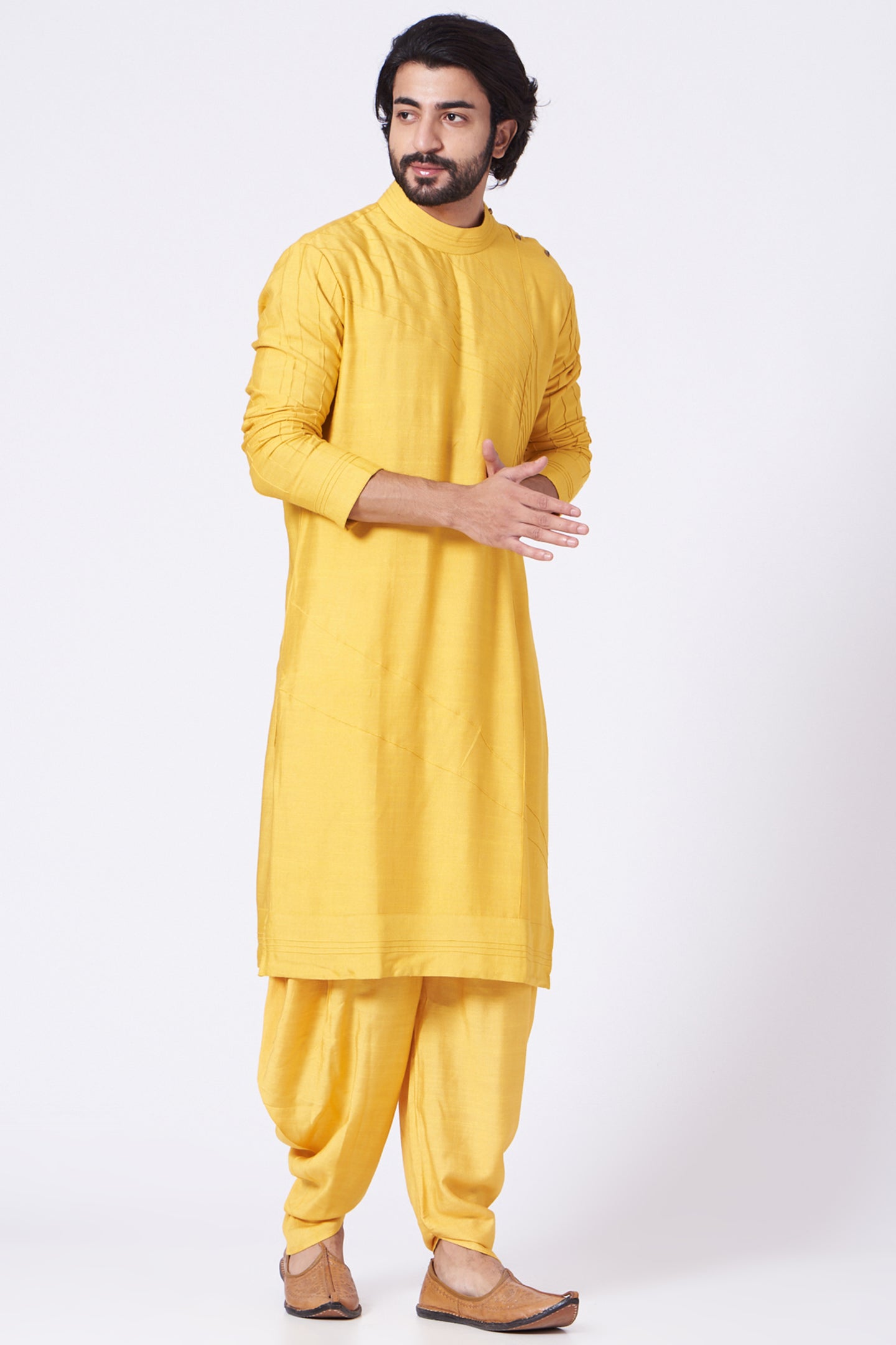 Yellow silk kurta set