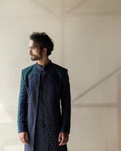 Load image into Gallery viewer, Midnight blue and teal Colorblock 
Contemporary Jacket
