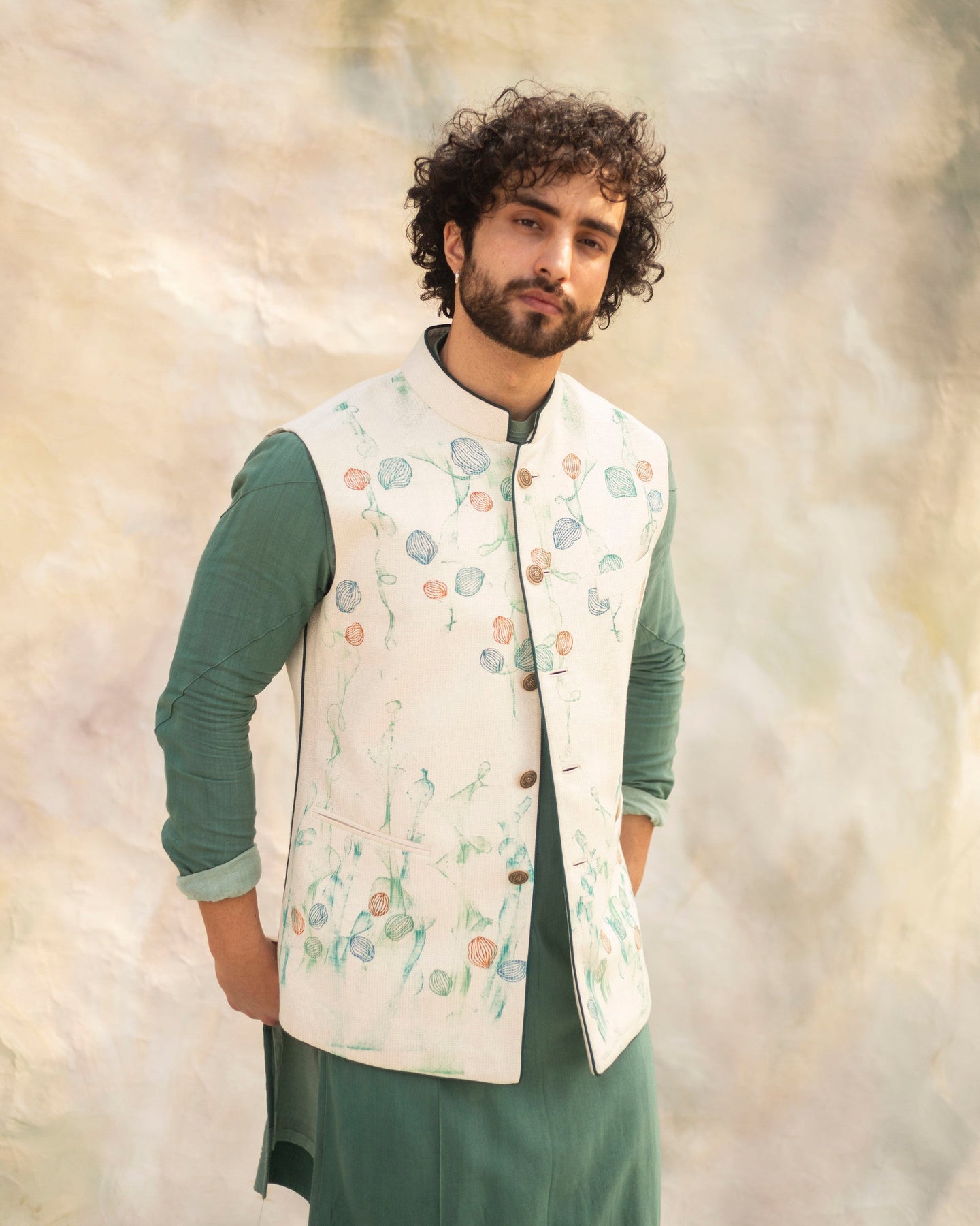 Handpaint Ivory nehru jacket