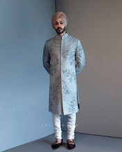 Load image into Gallery viewer, Ice blue contemporary sherwani
