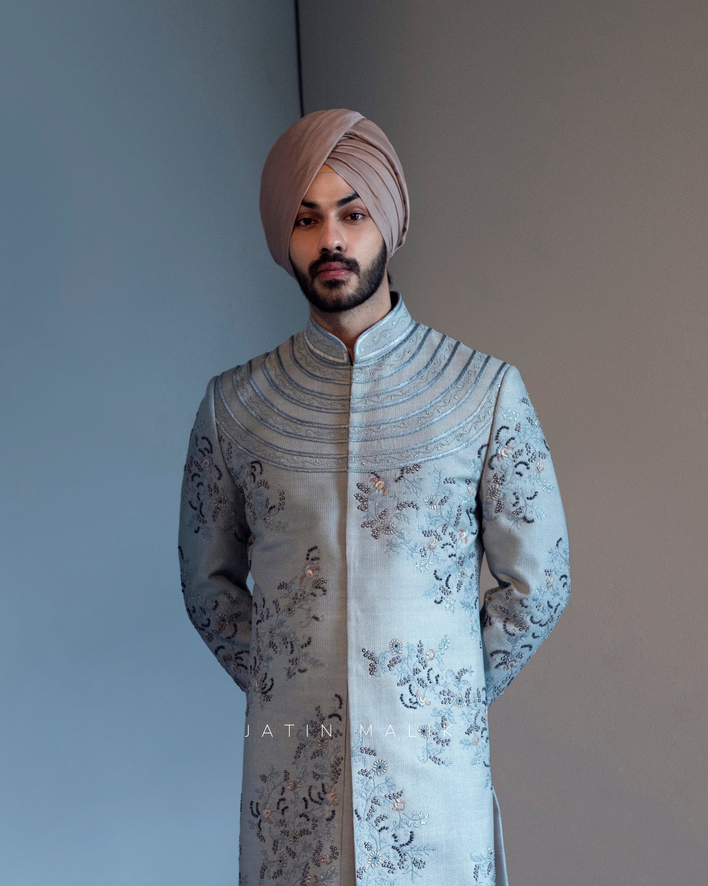 Ice blue contemporary sherwani