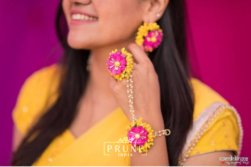 Pink And Yellow Floral Jewellery Set (Wbtdeh-03)