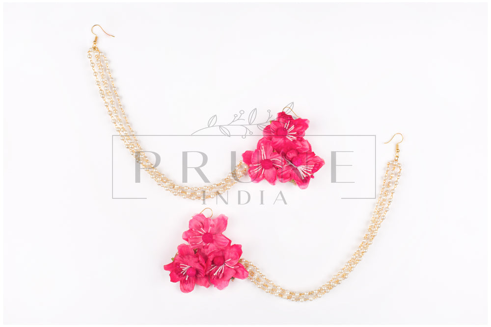 Three Flower Earring With Bead Kaanchain(PISS 3FE BK)