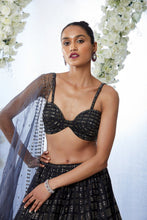 Load image into Gallery viewer, Black Brick Crystal Lehenga Set
