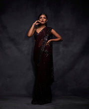 Load image into Gallery viewer, Wine Floral Saree
