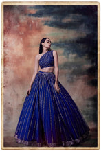 Load image into Gallery viewer, One Shoulder Linear Drocrop Top Lehenga Set
