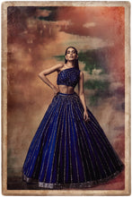 Load image into Gallery viewer, One Shoulder Linear Drocrop Top Lehenga Set
