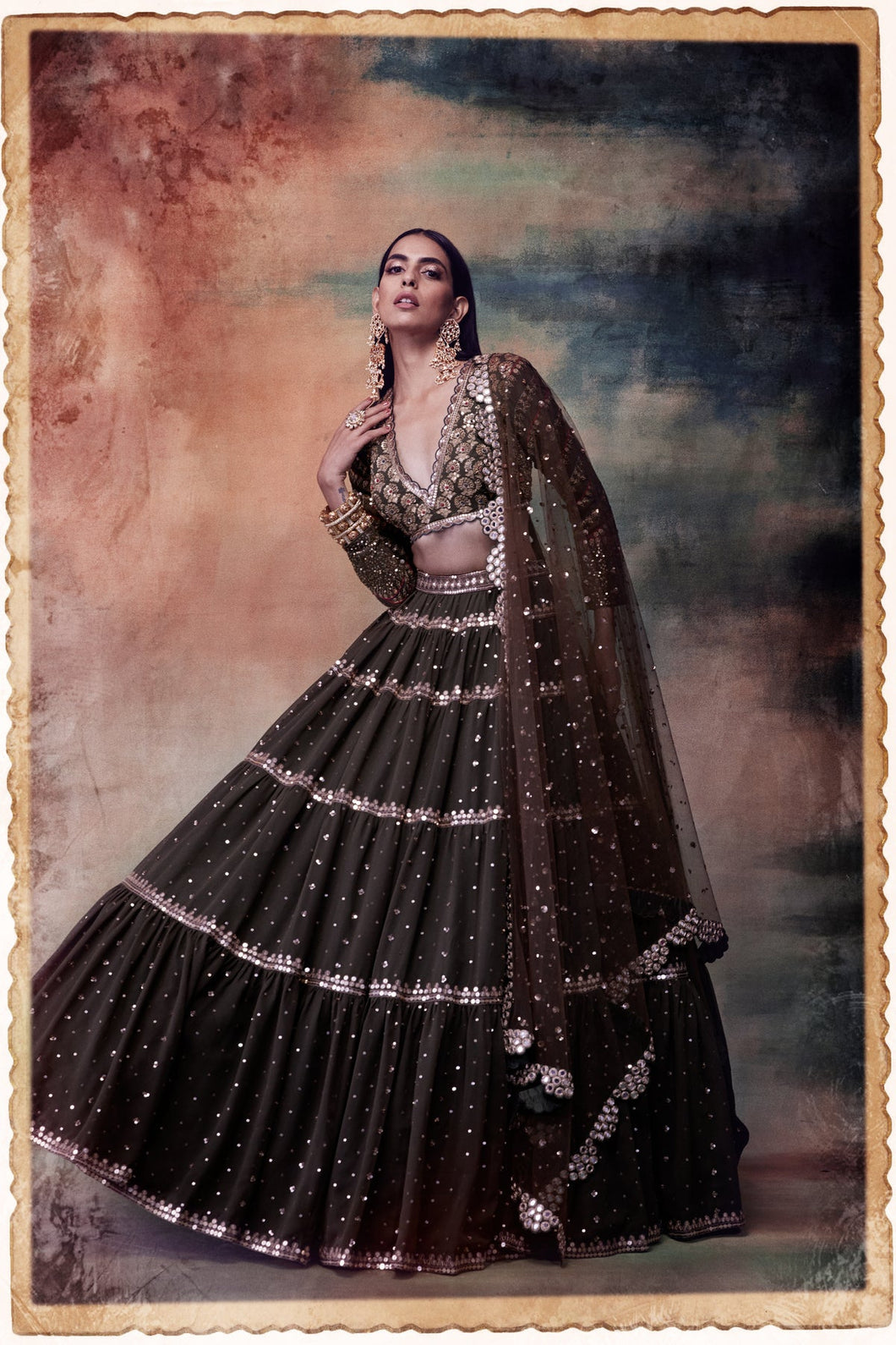 Olive Tier Lehenga Set