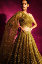 Load image into Gallery viewer, Dull Gold One Shoulder Sequined Lehenga Set
