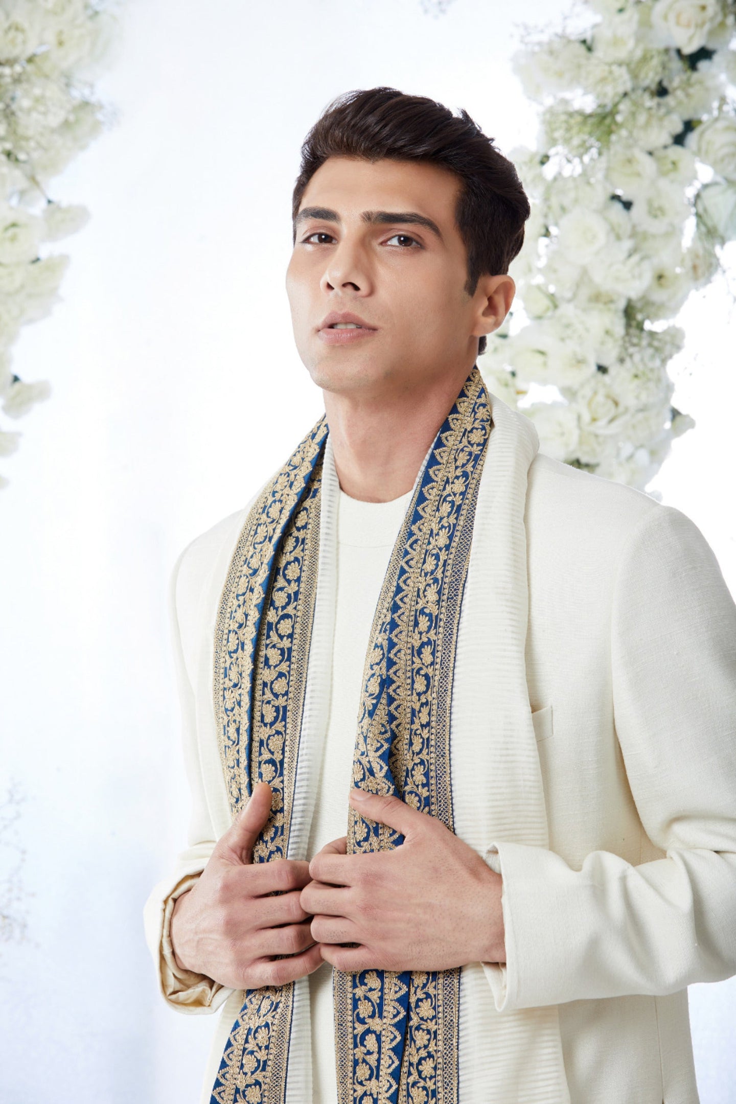 Ivory Blue Meena Button Sherwani Set