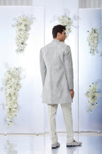 Load image into Gallery viewer, Grey Geomteric Zari Short Sherwani Set
