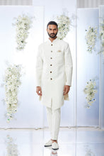 Load image into Gallery viewer, Ivory Deep Maroon Meena Button Sherwani Set
