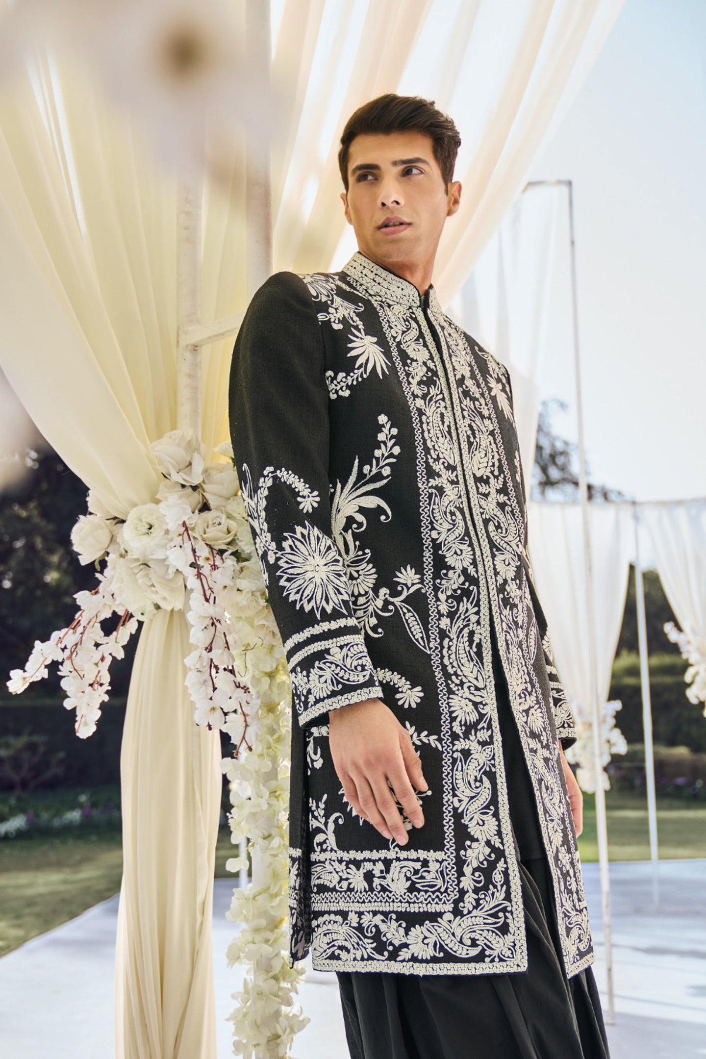 Black & White Sherwani Set