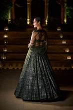 Load image into Gallery viewer, Olive Green Sequin Lehenga Set

