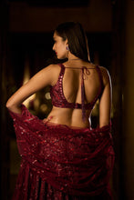 Load image into Gallery viewer, Deep Maroon Sequin Lehenga Set
