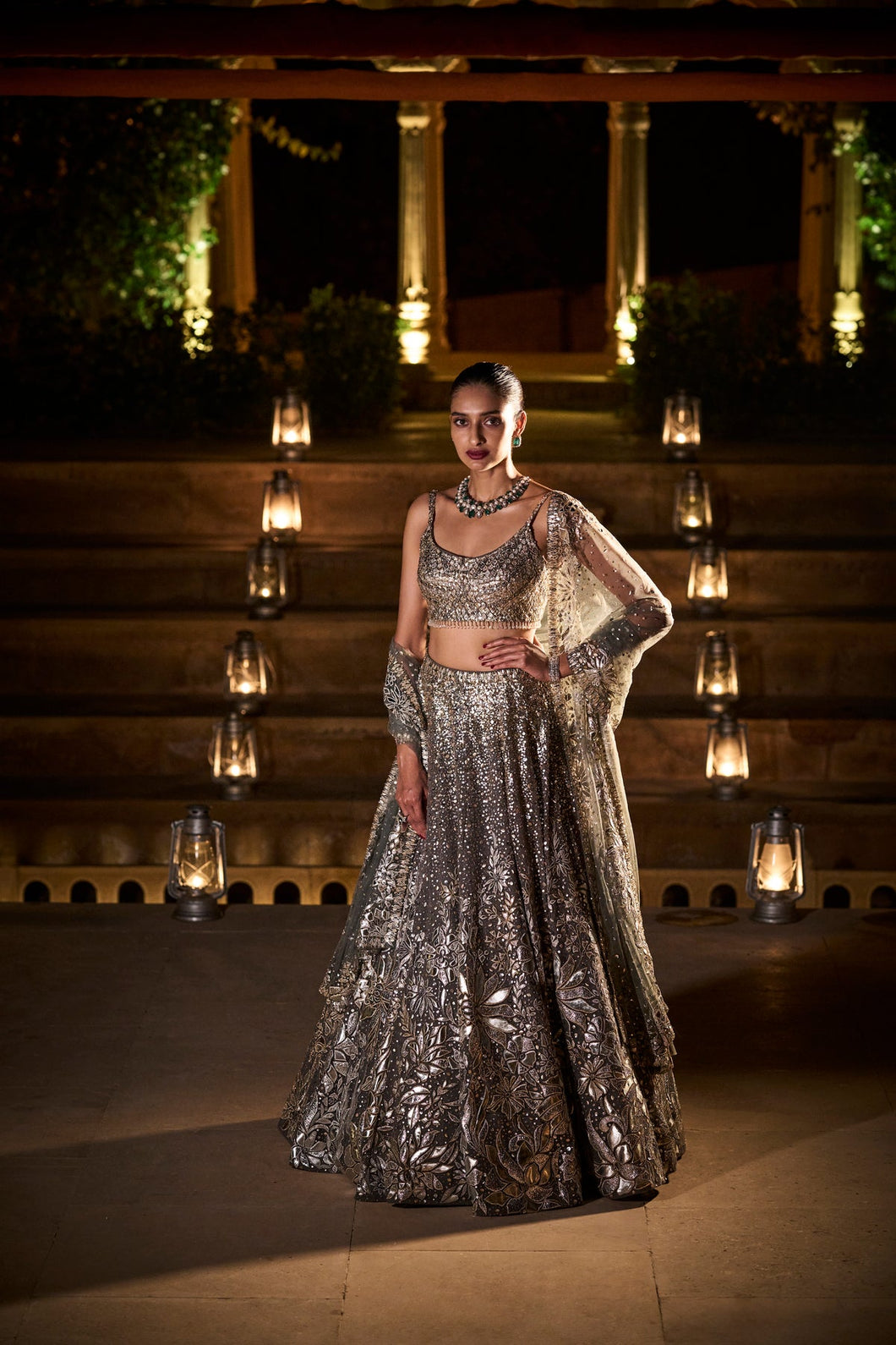 Metallic Grey Lehenga Set