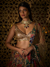 Load image into Gallery viewer, Gold Multi-Coloured Floral Lehenga Set
