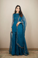 Load image into Gallery viewer, TEAL BLUE THREADWORK KUTI AND SHARARA
