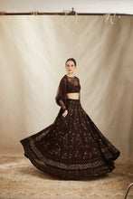 Load image into Gallery viewer, COFFEE THREADWORK WITH HILIGHTED LEHENGA SET
