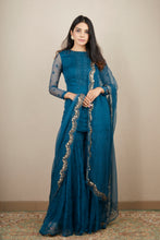Load image into Gallery viewer, TEAL BLUE THREADWORK KUTI AND SHARARA
