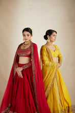 Load image into Gallery viewer, RED CHANDERI BORDER WORK LEHENGA SET
