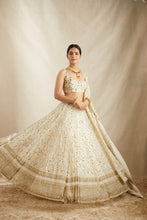 Load image into Gallery viewer, WHITE WITH GOLD JAAL WORK LEHENGA SET
