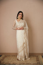 Load image into Gallery viewer, WHITE NET THREADWORK SAREE SET
