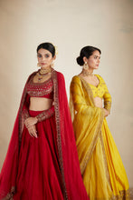 Load image into Gallery viewer, RED CHANDERI BORDER WORK LEHENGA SET
