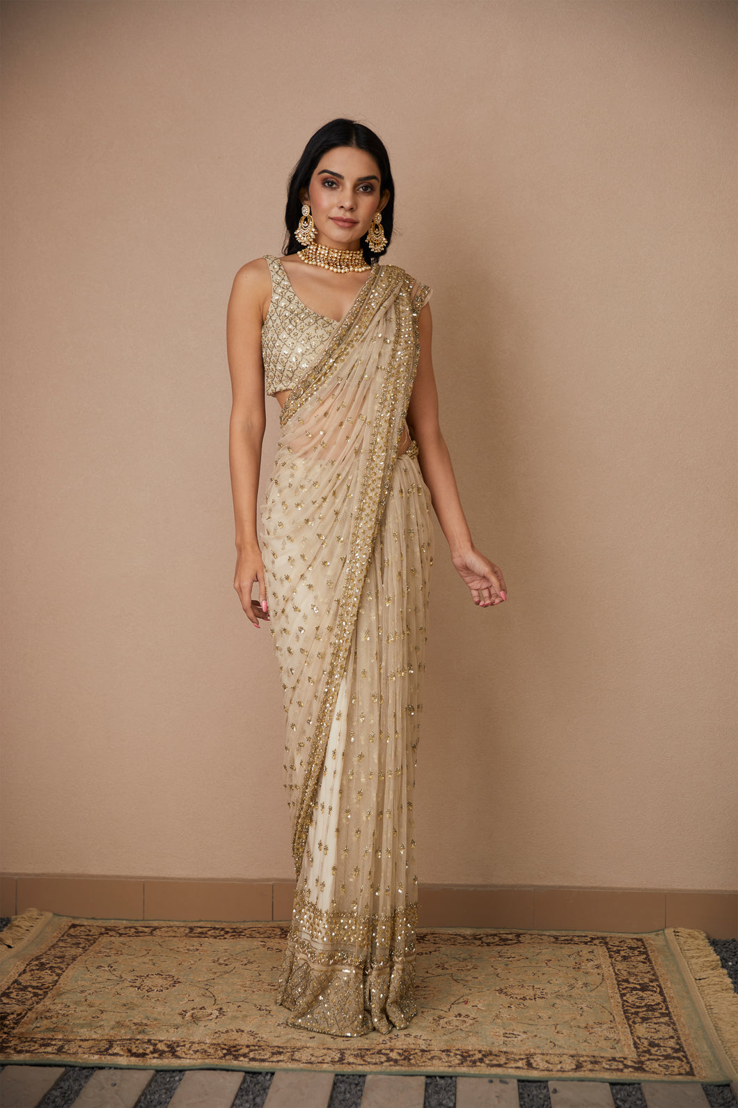 OFF WHITE BOOTI SAREE SET