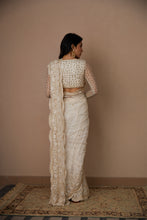 Load image into Gallery viewer, WHITE NET THREADWORK SAREE SET
