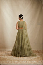 Load image into Gallery viewer, OLIVE GREEN WITH ANITQUE WORK LEHENGA SET
