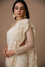 Load image into Gallery viewer, WHITE NET THREADWORK SAREE SET
