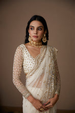 Load image into Gallery viewer, WHITE NET THREADWORK SAREE SET
