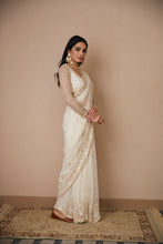 Load image into Gallery viewer, WHITE NET THREADWORK SAREE SET
