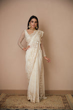 Load image into Gallery viewer, WHITE NET THREADWORK SAREE SET
