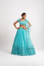 Load image into Gallery viewer, Mint Blue Single Tier Lehenga Set
