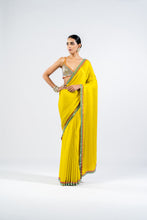 Load image into Gallery viewer, MOSS GREEN SATIN CHIFFON SAREE WITH METALLIC BLOUSE
