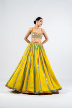 Load image into Gallery viewer, MOSS GREEN MIRROR SEAM LEHENGA SET WITH METALLIC BLOUSE
