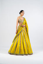 Load image into Gallery viewer, MOSS GREEN MIRROR SEAM LEHENGA SET WITH METALLIC BLOUSE
