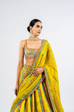 Load image into Gallery viewer, MOSS GREEN MIRROR SEAM LEHENGA SET WITH METALLIC BLOUSE
