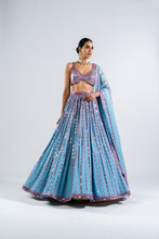 Load image into Gallery viewer, ICE BLUE MIRROR SEAM LEHENGA SET
