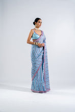 Load image into Gallery viewer, ICE BLUE HEAVY  MIRROR WORK SAREE SET.
