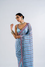Load image into Gallery viewer, ICE BLUE HEAVY  MIRROR WORK SAREE SET.
