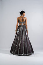 Load image into Gallery viewer, CHARCOAL GREY MIRROR SEAM LEHENGA SET.
