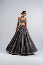 Load image into Gallery viewer, CHARCOAL GREY MIRROR SEAM LEHENGA SET.
