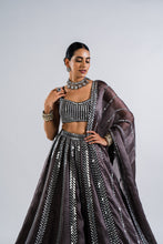 Load image into Gallery viewer, CHARCOAL GREY MIRROR SEAM LEHENGA  WITH MIRROR BLOUSE.

